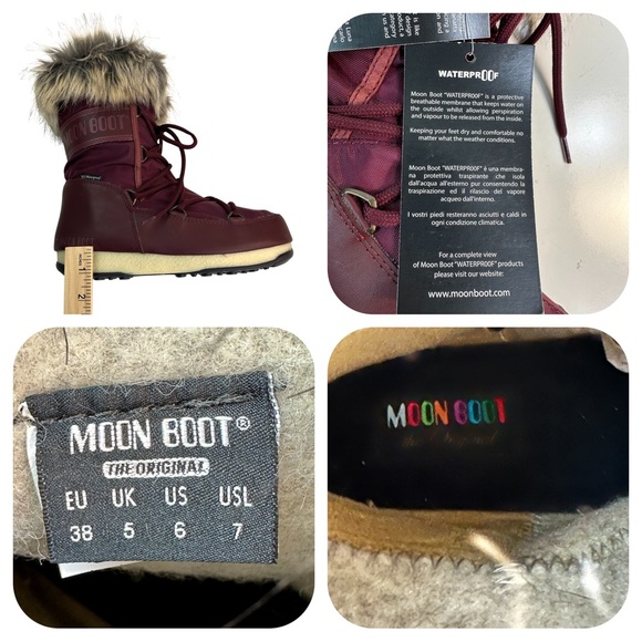 Moon Boot Women’s Snow boots Monaco Color: Cherry/burgundy Size:6 Waterproof NWT - Picture 14 of 16